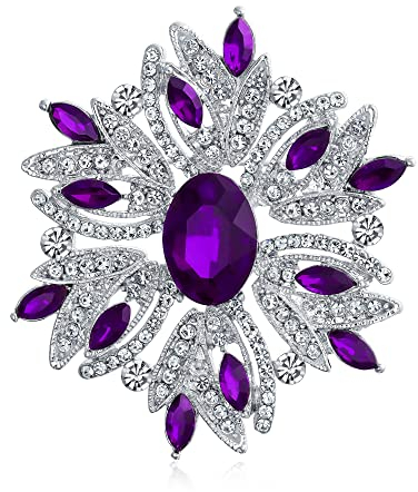 Große Statement Vintage Stil Kristall Blume Simuliert Lila Amethyst Kristall Brosche Pin Für Frauen Für Mutter Versilbert