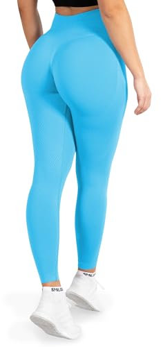 SMILODOX Leggings Damen Amaze Pro mit Scrunch, Butt Lift Sporthose High Waist V-Shape Trainingshose Seamless Blickdicht Yogahose Für Sport Fitness Alltag, Größe:M, Color:Hellblau Melange