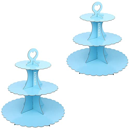 KINMRIS 2 Pack Cupcake Stand 3-Tier Lace Edge Dessert Stand, Cardboard Cake Stand, Birthday Party SUPPLIES TIER 3 Tier (G-Blue)