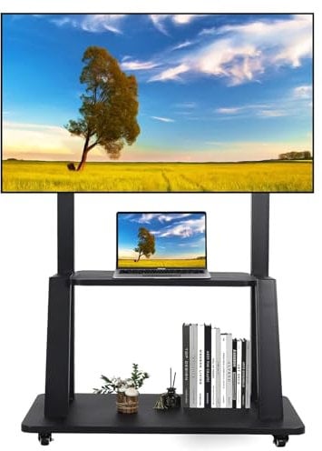 Soporte de TV con Ruedas para móvil Resistente de 32 a 75 Pulgadas Pantallas Planas LCD LED OLED Soporta hasta 45 kg Soporte de TV Portátil con Ruedas con Estante de Altura Ajustable Negro