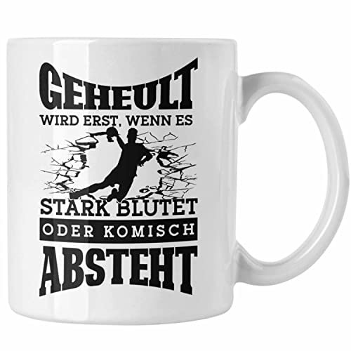 Trendation - Lustige Tasse Handball-Spieler als Geschenkidee Spruch Geschenk Handballspieler Trainer Coach (Weiß)