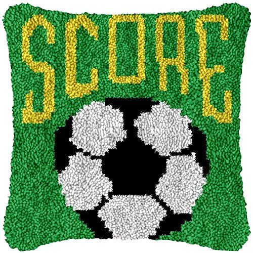 ROCKY&CHAO Latch Hook Cushion Kits, Latch Hook Pillow Case Kits Embroidery Kits Carpet Set17X17Inch, DIY Needlework Pillow Cover Sofa Cushion Rug Making Kits, DIY Craft Kits (43x43 cm) - Football