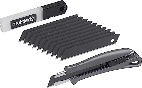 Meister Universalmesser-Set Black Line 11-teilig - Abbrechmesser (18 mm) - Mit 10 Ersatzklingen - Extrascharf - Zum Schneiden sämtlicher Materialien - Aus Aluminium / Cutter / Cuttermesser / 9403880