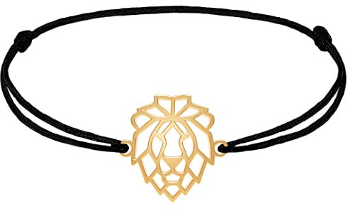 Fauna Bracelet Animal Lion Couleur Or ou Argent avec Chaîne ou Cordon Noir pour Femme, Homme ou Enfant, Résistant et Ajustable Fabriqué en France