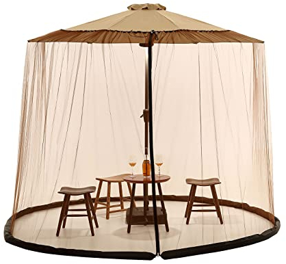 2023 Moskitonetz für Terrasse, Outdoor, Garten, Tisch, Sonnenschirm, Moskitonetz, Abdeckung mit Reißverschluss-Tür und verstellbarem Seil (3 - 3 m, schwarz)