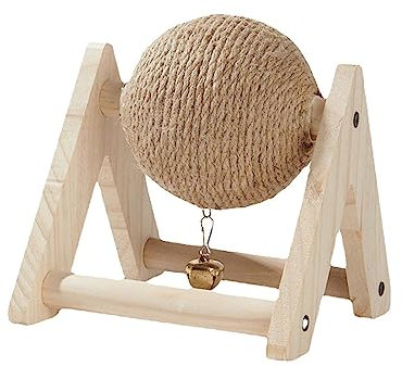 MagiDeal Jouets pour Animaux, Jouet à Gratter pour Lapin Jouet Interactif en Bois Résistant Aux Rayures Lapin Scratcher Sisal Rabbit Scratching Ball pour Chats, Chinchillas, Cintre Blanc