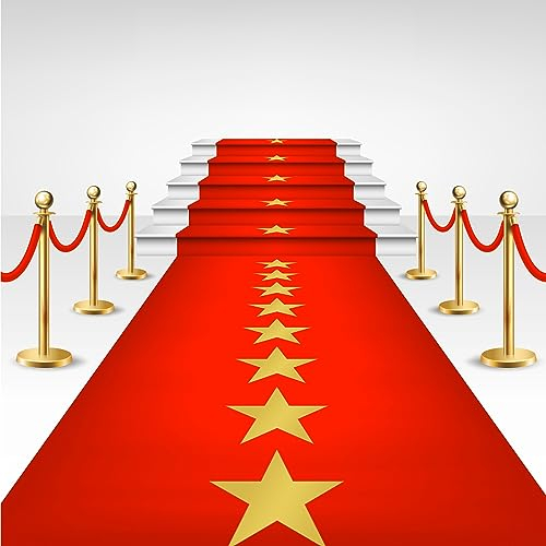 Timgle Einweg-Teppichläufer aus Kunststoff für Party, Filmabend, roter Teppich mit goldenem Stern, Läufer für Boden, Bühne, Treppen, Geburtstag, Hochzeit, Themen-Dekoration, Abschlussball-Dekoration