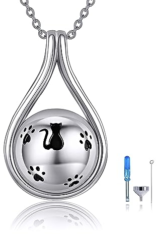 URONE Urnen Kette für Asche 925 Sterling Silber Urnen Anhänger Katze Kremation Schmuck zum Gedenken Ash Keepsake Anhänger für Damen Frauen