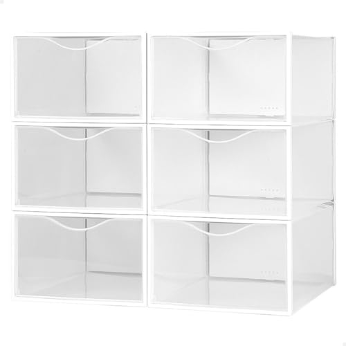AKTIVE Max Home Cajas de zapatos plástico, Juego de 6 organizadores de almacenamiento, 23x33,5x14,5 cm, Apilable, Antivuelco, Hasta T.44, Transparente, Caja zapatero plástico, (16548)