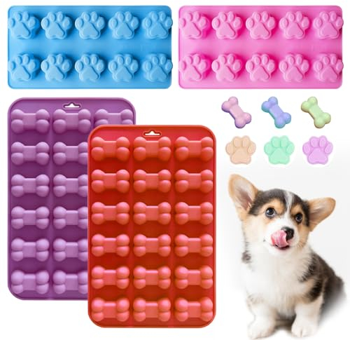 SPERMUOY Backmatte hundekekse,4 Stücke Backmatte hund,Silikon Hundekekse Backform,Silikon Hundekekse Backform für Hundekekse, Ausstechform für Hundepfoten und Knochen