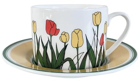 250ml/8.5oz Retro Medieval Style Taza de cerámica pintada a mano Tulipán Taza de café y plato Set-tulip