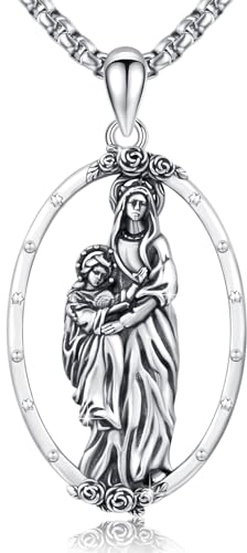 YEESIA Jungfrau Maria Halskette für Frauen 925 Sterling Silber Mary Miraculous Medal Our Lady Of Guadalupe Anhänger Halskette Religiöser Schmuck Geschenke