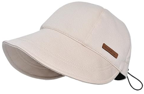 KorhLeoh Cappello da donna con visiera, estivo, anti-UV, in cotone, cappello da spiaggia pieghevole, Beige, Taglia unica