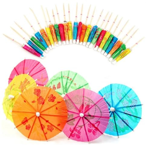 100 Stück Cocktail Schirmchen - Cocktailschirmchen Eisschirmchen, Bunte Cocktail Papier Regenschirme Deko, Cocktail Deko, Cocktail Zubehör für Bar Deko Cocktailzubehör Trinkfrüchte Essen Wein Party