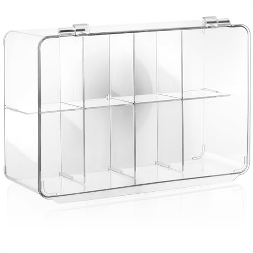 com-four® Premium Teekiste mit 8 Fächern und Klappdeckel - transparente Aufbewahrungsbox für Tee-Portionsbeutel - Einteilbox für Kaffepads, Backzutaten - Schmuck-Organizer (1 Stück - Premium)