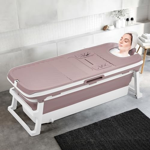 Warmiehomy Bañera portátil para adultos, bañera de vapor plegable para masaje con tapa, bañera grande de plástico grueso para adultos, bañeras independientes, sauna para el hogar, 153 x 54 x 61 cm,
