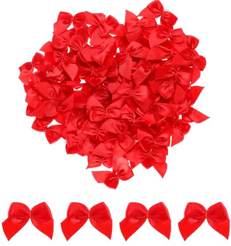 AOZUO 100 Stück Satinschleifen, 3x2cm Kleine Schleifen aus Satinband Blumen Applikationen DIY Handwerk Deko Schleifen für Hochzeit Taufe Kommunion Applikation Streudeko(Rot)