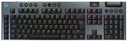 Logitech G G915 X LIGHTSPEED Low-Profile Wireless Gaming Keyboard, Double-Shot PBT Keycaps, Fully Programmable Keys, RGB Backlighting, GL Blue Clicky Switches - PC/Mac, QWERTY UK English - Black