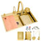AIVANOTO Fregadero De Cocina En Cascada Dorado, con Grifo Extraíble, Lavabo Pequeño, Lavavasos, Kits De Drenaje, Fregadero De Barra De Cocina De Acero Inoxidable, Fregadero Grande(Gold,68x45x21cm)