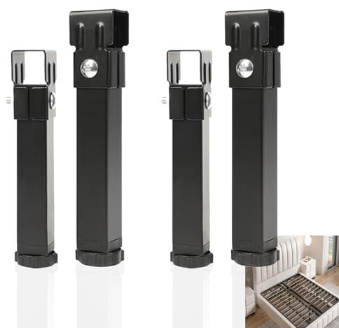 4 Pieds pour Sommier à Lattes,Réglables Pieds de Support de lit Les Accessoires de Cadre de lit Peuvent serrer Un Tube Pieds de Lattes de Rechange pour cadre de lit (40cm(15.7in),Black,3x3cm)