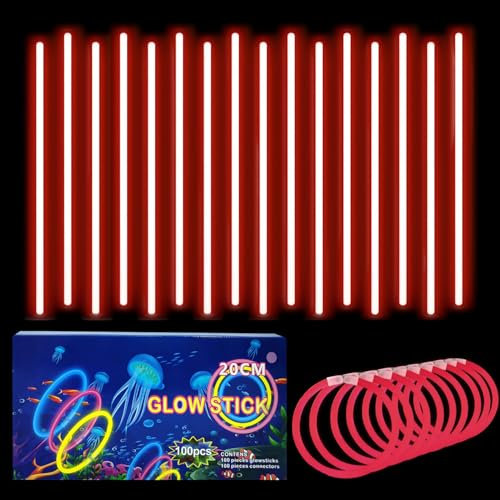 Knicklichter Kinder Party Set Rot,100 Stück Leuchtstäbe Kinder+100 Verbinder,Schwarzlicht Deko Brillen&Armreifen Für Halloween,Weihnachten, Geburtstage,Hochzeit,Neon Leuchtstäbe Party Accessoires Set