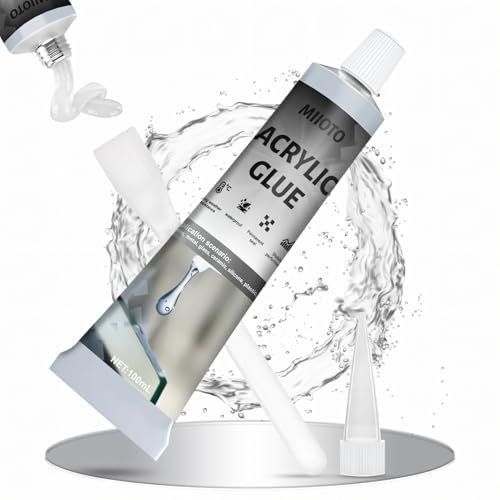 Miioto Glas Kleber Transparent, Acrylkleber, Acrylglas Kleber, Klebstoff Kaltschweißen, Glaskleber Transparent Stark Wasserfest, Glaskleber Hitzebeständig/Extrem Starker Halt -100ml