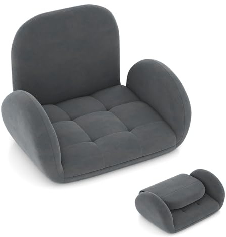 GOPLUS Silla de Suelo Plegable, Silla para Juegos con Respaldo Ajustable en 3 Posiciones y Reposabrazos de 5 Posiciones, Sofá Suelo de Tela para Leer Salón Dormitorio Oficina (sin Base Giratoria)