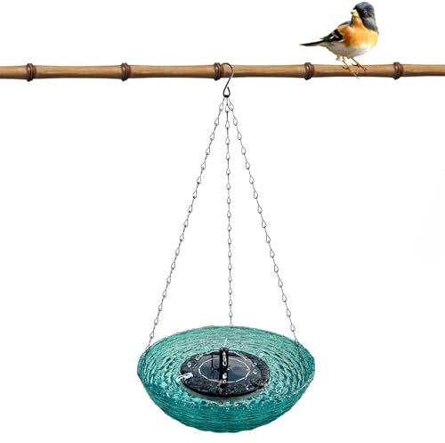 Furtryvl Baño para pájaros al aire libre, fuente de agua colgante para pájaros, fuente solar de colibrí, cuenco de baño para balcón, terraza, patio, patio