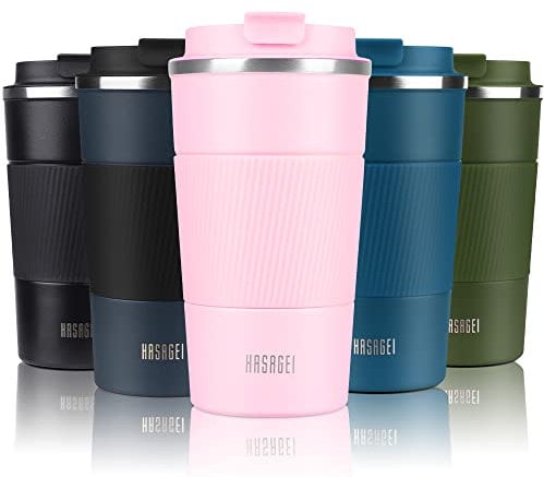 HASAGEI Travel Mug, Insulated Coffee Cup with Leakproof Lid - Vacuum Insulation Stainless Steel for Hot and Cold Water Coffee and Tea 510ml/380ml (Pink, 380ml)