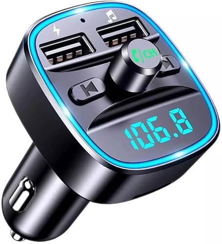 OOYES Bluetooth 5.3 FM Transmitter for Car,Bluetooth Car Adapter FM Wireless Bluetooth Transmitter Car MP3 Player Dual USB Fast Charger 5V/3.1A,Hands-Frees Calling Receiver Support TF Card & USB Disk