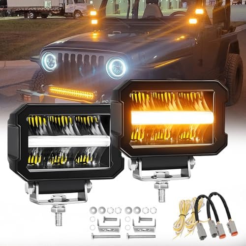 2 Stück LED Zusatzscheinwerfer 12/24V - 4x4 46W 13920LM 4,6 Zoll Arbeitsscheinwerfer mit ECE Zulassung IP68 Scheinwerfer für Traktor Offroad Auto Bagger SUV ATV LKW (4,6 Zoll 2 Stück)