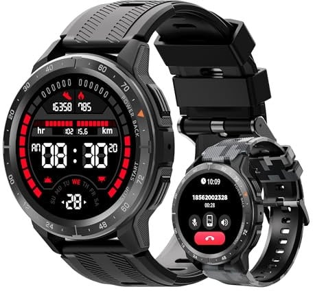 VIRAN Smart Watch for Men, 1.43'' AMOLED Fitness Watch with Step Counter and Heart Rate/BP/SpO2/Sleep Monitor, IP68 Waterproof Military Fitness Tracker Smartwatch for Android and iOS (Black)