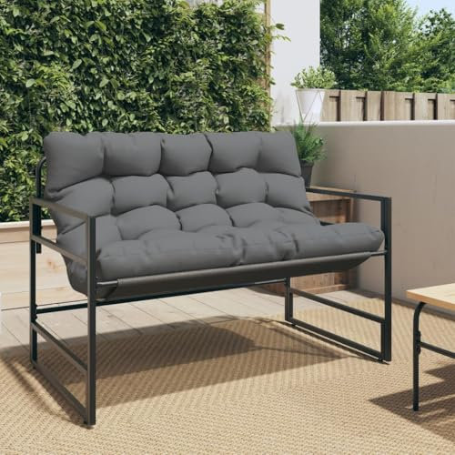 Makastle Gartenbank Garten Sitzbank Metall Balkon Bank mit Sitzpolster, Parkbank Balkonbank Gartenmöbel Bänke, Anthrazit 113 x 67 x 76 cm