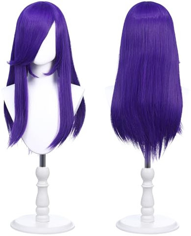 Perruque de déguisement universelle 60cm pouces avec 2 filets à cheveux pour cosplay, Halloween et fêtes à thème (Violet)