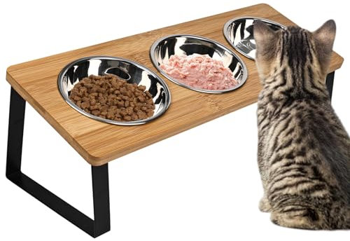 Raised Cat Bowl, Cat Bowls With Stand Tilted, Adjustable Height Elevated Feeder Bowls, Water Bowls Set of 3 for for Cats and Small Dogs, Puppy Plate Anti Vomit Easy to Clean