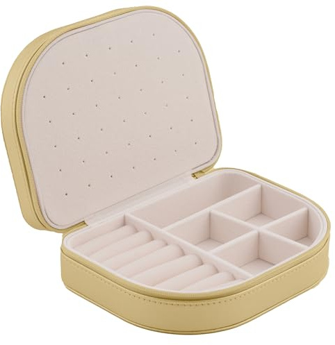 Massido Schmuckkästchen Schmuckbox Reise Schmucketui Klein Schmuckaufbewahrung Organizer Tragbar 16,5 x 12 x 5 cm Gold