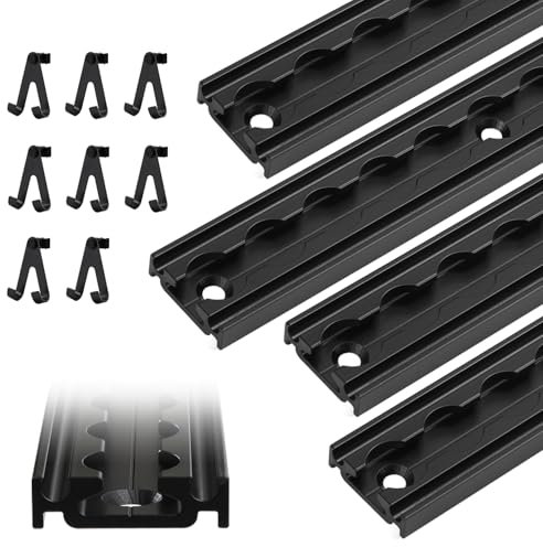 Eikuavons rails d'avion en aluminium 4X 1M, rails d'arrimage avec 8 crochets doubles, noir rail airlin accessoires, pour remorques, camions, campeurs
