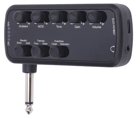 Alomejor Bass -Kopfhörerverstärker, Multi -Effekt -Übungsverstärker mit 7 Eingebauten Effekten USB -wiederaufladbare Batterie für Elektro -Bassgitarre Ruhige Heimpraxisaufnahme