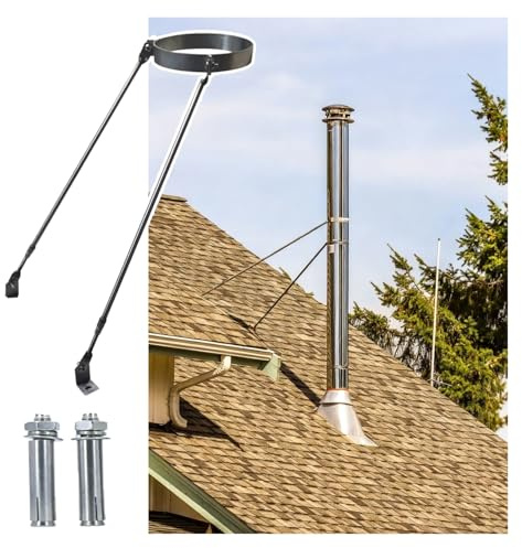 MZZKFC Roof Bracket Kit Chimney 1.2m Extra Long, Household 304 Stainless Steel Pipe Support Brackets, 3 4 5 6 7 8 9 10 11 12 13 14 15in Rings, Stove Pipe Kit(263mm/10.4inch)