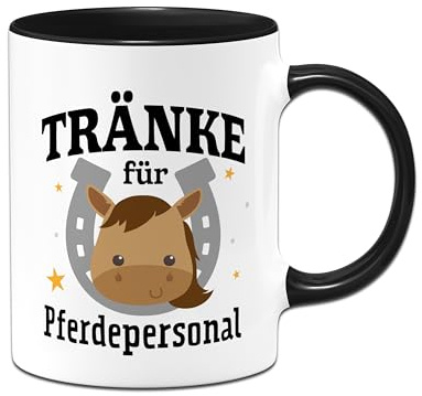 Pferde-Tasse mit Spruch: Tränke für Pferdepersonal - Geschenk für Reiter, Pferdeliebhaber, Pferdemädchen - Geschenkidee für Tochter, Freundin (Schwarz)