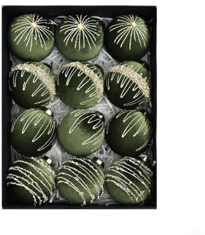 12 Stück Samt-Weihnachtskugeln Weihnachtsbaumschmuck Samtkugeln – bruchsichere Weihnachtszwiebel-Dekorationsset (Olivgrün)