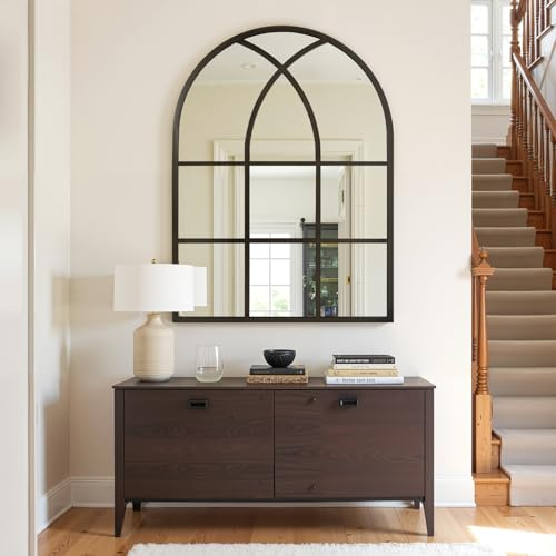 LunaMirror 75 x 100 cm specchio per finestra ad arco nero rustico specchio da parete per interni soggiorno corridoio ingresso esterno giardino decorazione