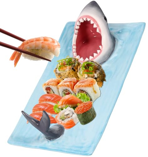 ATopoler Sushi Serving Platter,Ceramic Platter,Funny Sushi Plate,Handmade Kitchen Salad Plates with Dipping Sauce Bowl, Hand-Painted Food Serving Tray for Enthusiasts