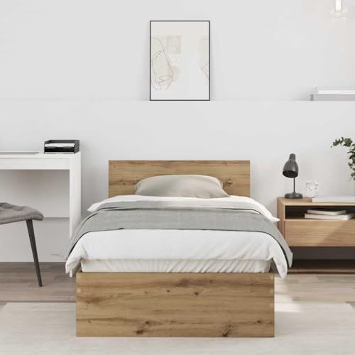 Tonture Bettrahmen mit Kopfteil Artisan-Eiche 90x190 cm, Stabiler Holzwerkstoff Einzelbett für Schlafzimmer, Robustes Lattenrost