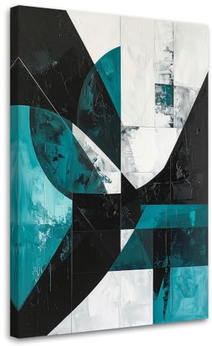Feeby Bild auf Leinwand - Wandbilder Wohnzimmer Aesthetic - Geometrische Abstrakt türkis - 75x115 1tlg - Schlafzimmer Wandekoration - Bilder Zimmer - Living Room - Deko Wandbilder - Moderne Bild