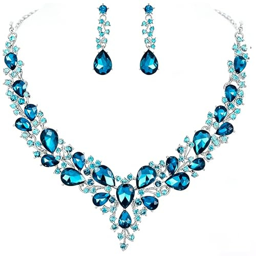 ALMLWIAJ Statement Halskette Ohrringe Set für Damen Kristall Tränen Tropfen Cluster Schmuck Set Hochzeits Accessoire Geschenk für Brautjungfern