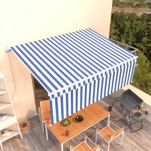 Manuelle Markise Einziehbar mit Jalousie 4,5x3 m Blau & Weiß, UV-beständige Außenmarkise für Terrasse