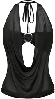 GORGLITTER Party Top Damen Sexy Neckholder Top Mesh Trägertop Festival Outfit Sommer Tops Rückenfreies Oberteil