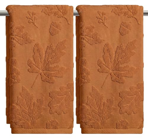 Artoid Mode Caramel 3D Blätter Herbst 35x75 cm 2er Set Handtücher | Saisonal Tannenzapfen Fall Jacquard 100% Baumwolle Weich Saugfähig Badezimmer Dekoration Badetuch