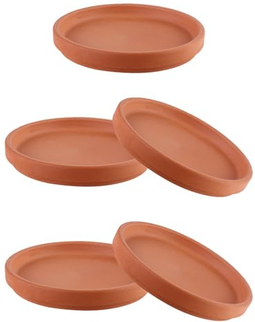 VILLCASE Untersetzer für Blumentöpfe 15cm, Keramik, 5 Stück Terrakotta | Runde Pflanztopfplatten, für Innen und Außen, Hält Boden Sauber, Verhindert Wasser und Erdaustritt